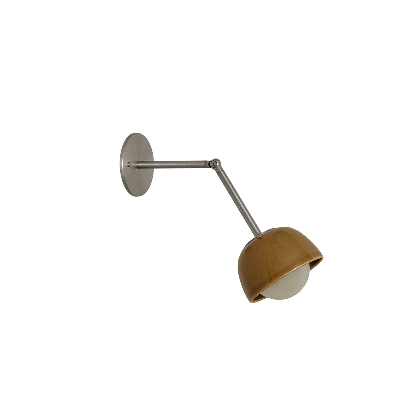 Marz Designs Terra 0 Long Wall Light articulating sconce in Chartreuse ceramic and Brushed Nickel hardware.