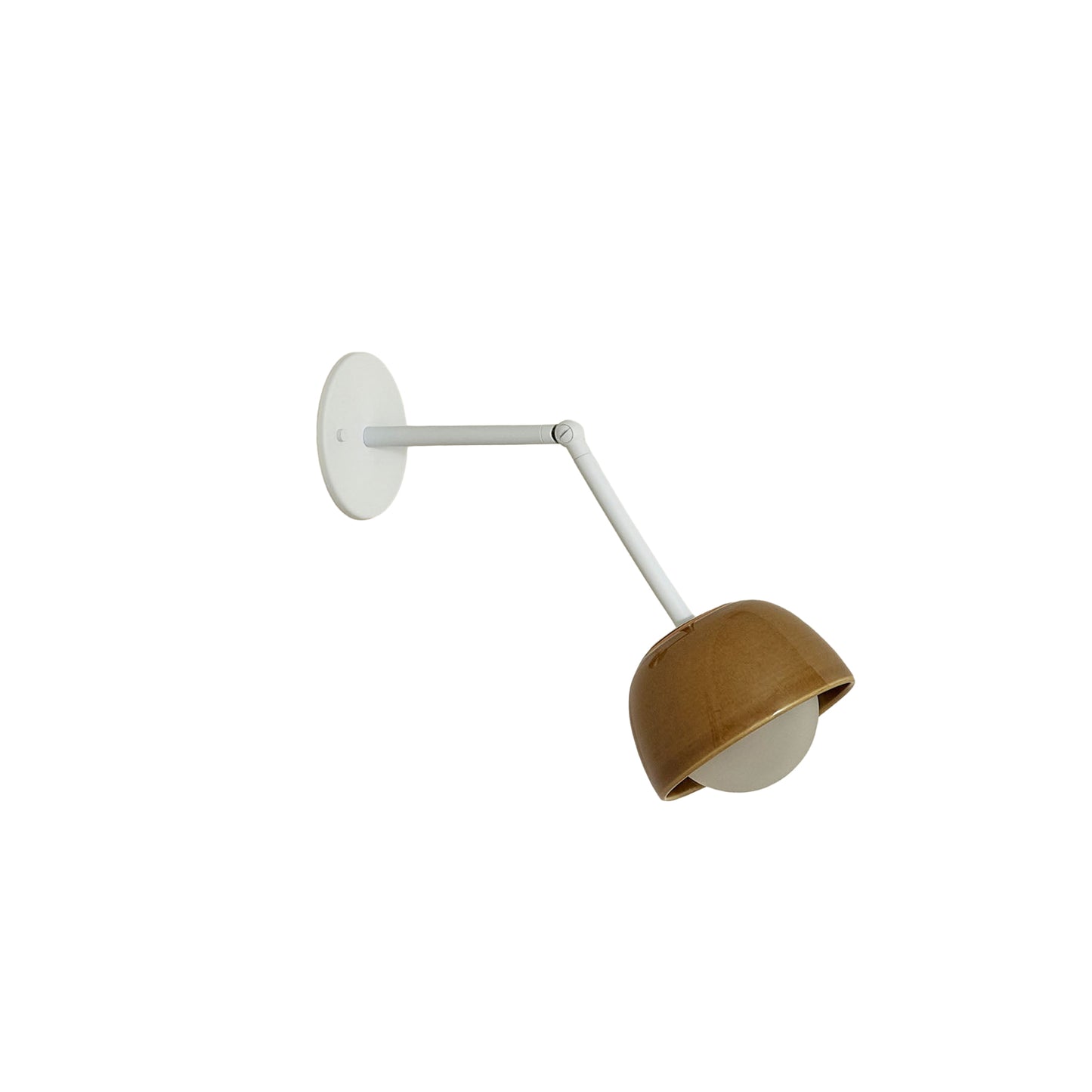 Marz Designs Terra 0 Long Wall Light articulating sconce in Chartreuse ceramic and White hardware.