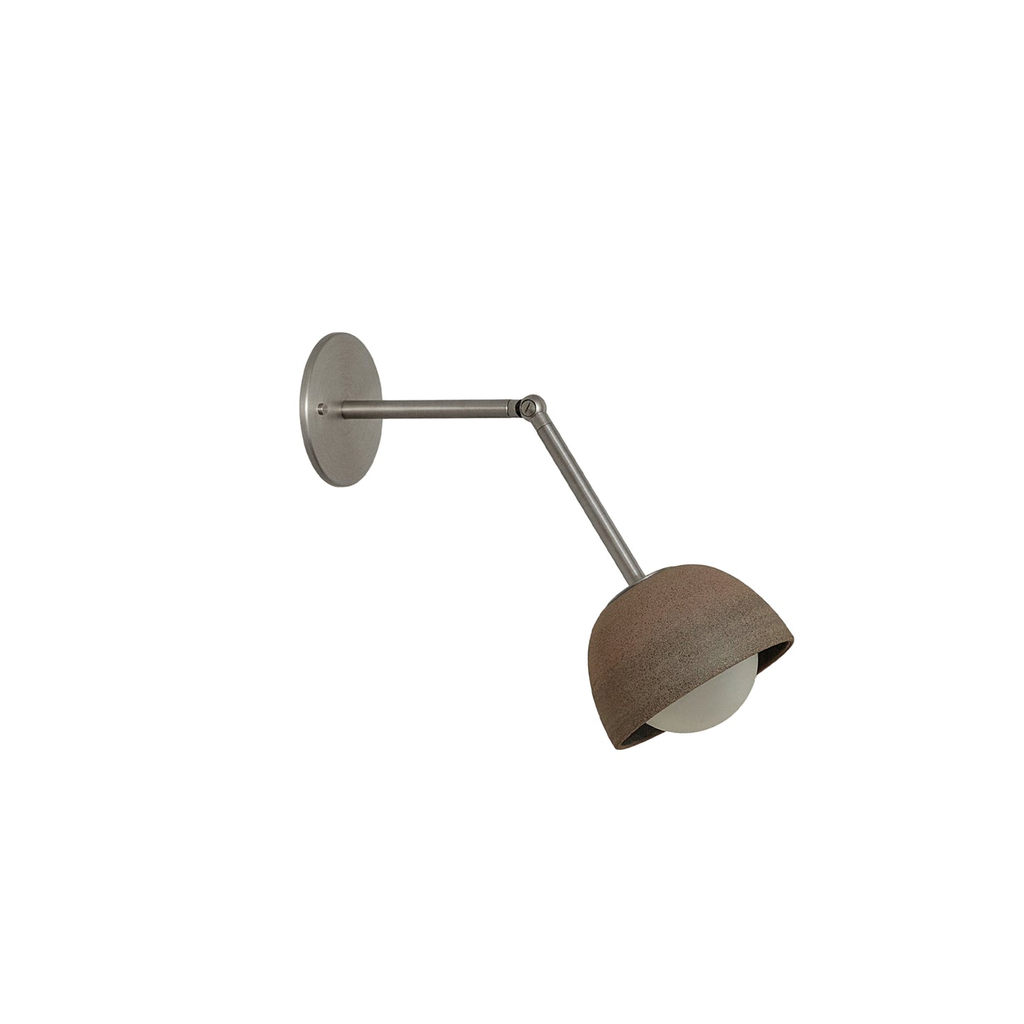 Marz Designs Terra 0 Long Wall Light articulating sconce in Clay ceramic and Brushed Nickel hardware.