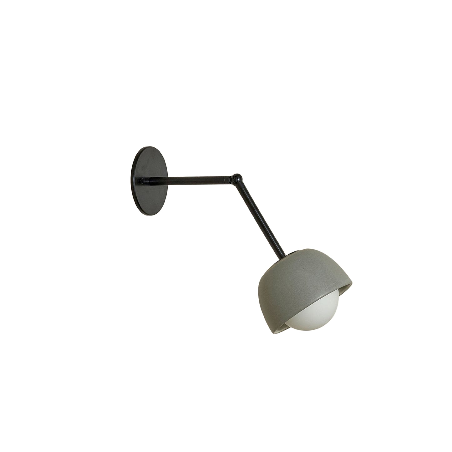 Marz Designs Terra 0 Long Wall Light articulating sconce in Fog ceramic and Black hardware.