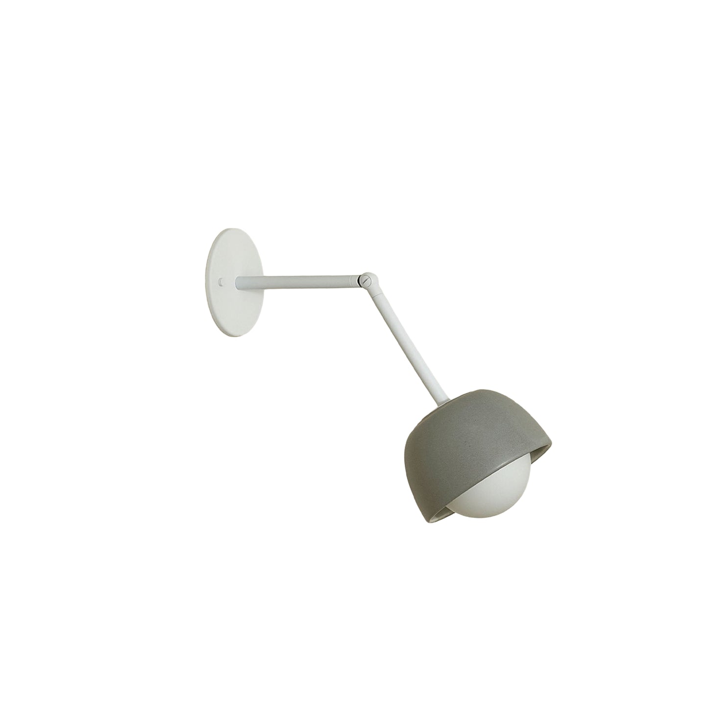 Marz Designs Terra 0 Long Wall Light articulating sconce in Fog ceramic and White hardware.