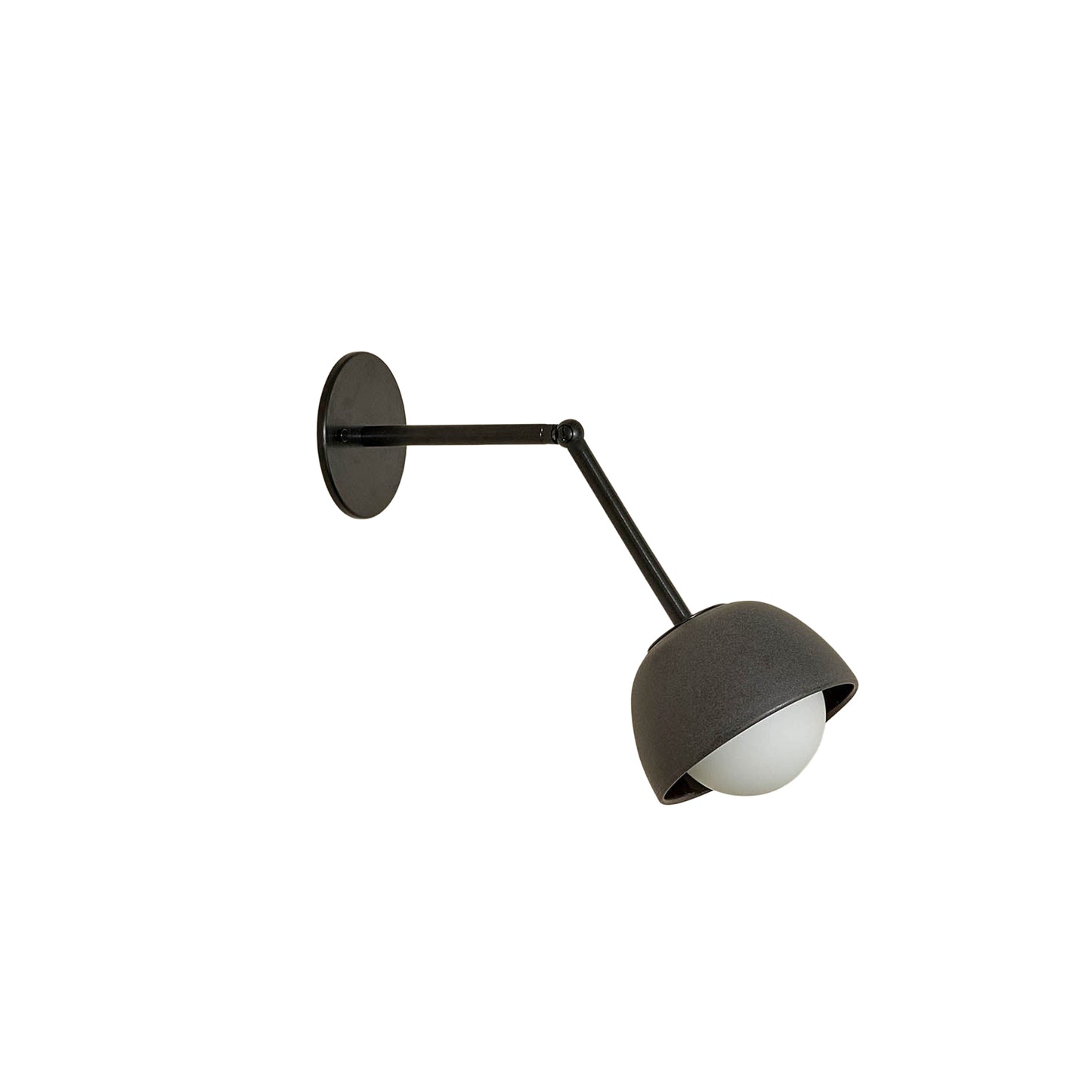 Marz Designs Terra 0 Long Wall Light articulating sconce in Lead ceramic and Brushed Black hardware.