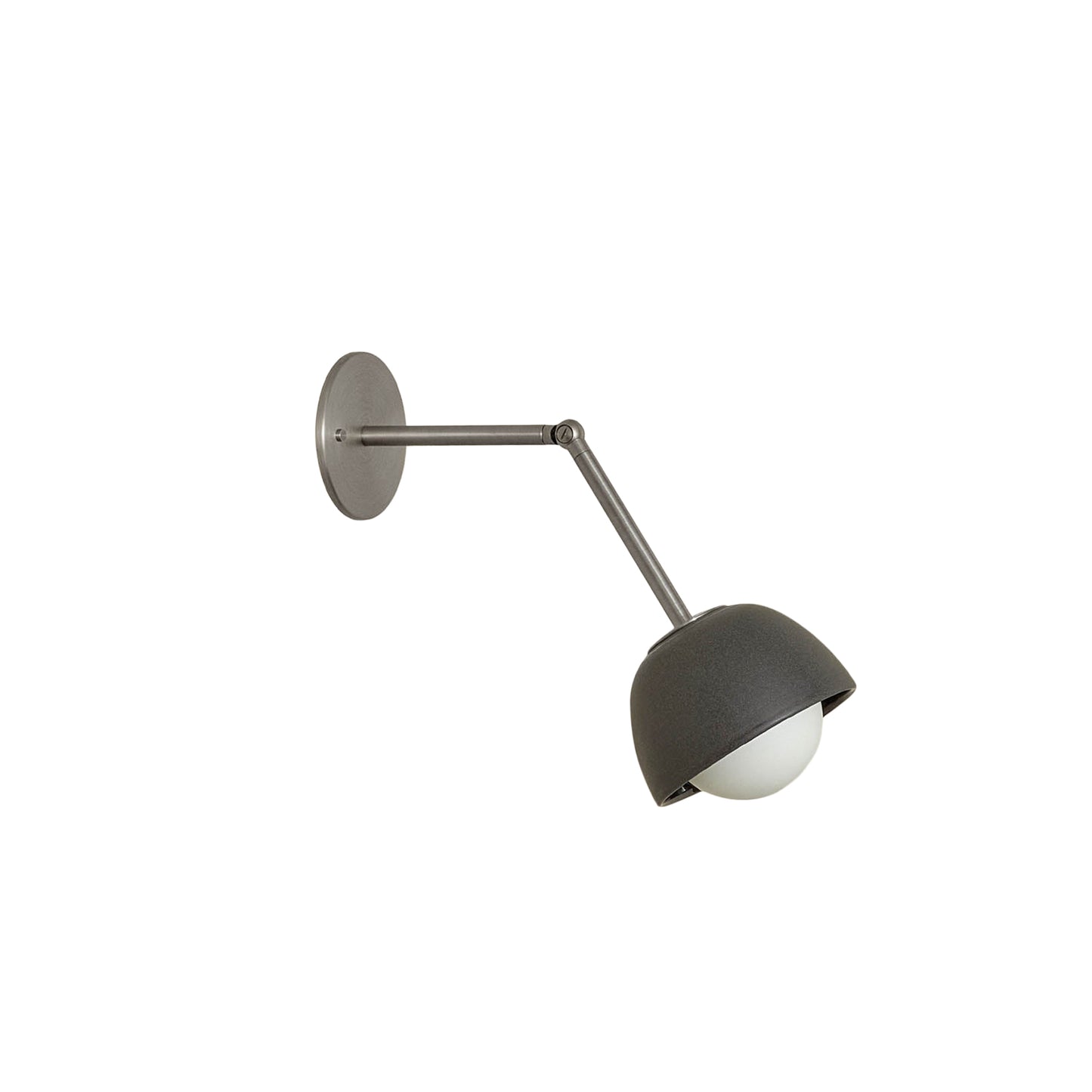 Marz Designs Terra 0 Long Wall Light articulating sconce in Lead ceramic and Brushed Nickel hardware.