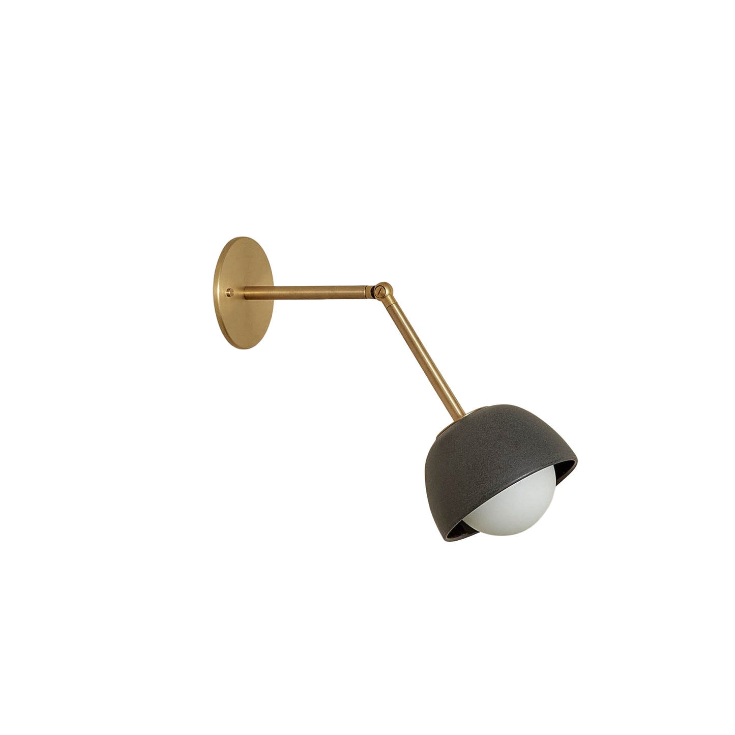 Marz Designs Terra 0 Long Wall Light articulating sconce in Lead ceramic and Brushed Brass hardware.