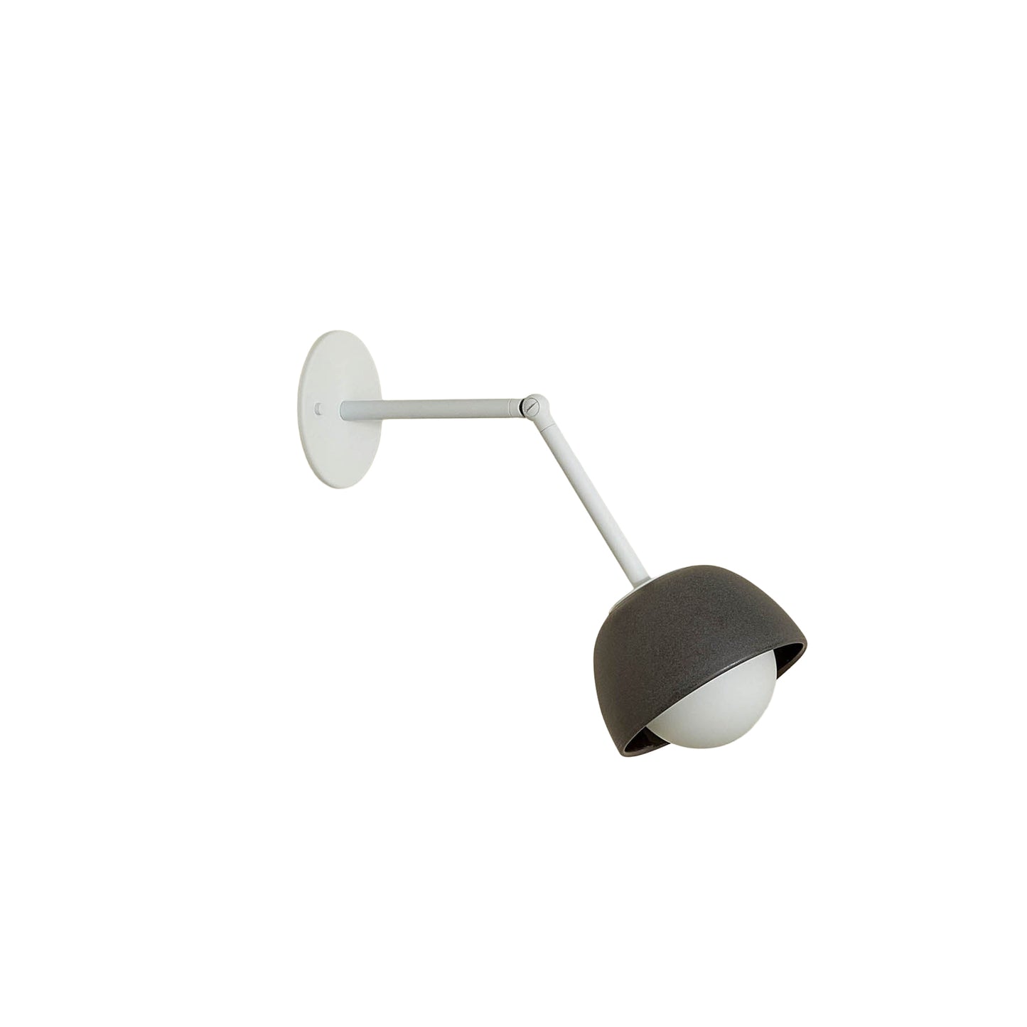 Marz Designs Terra 0 Long Wall Light articulating sconce in Lead ceramic and Satin White hardware.