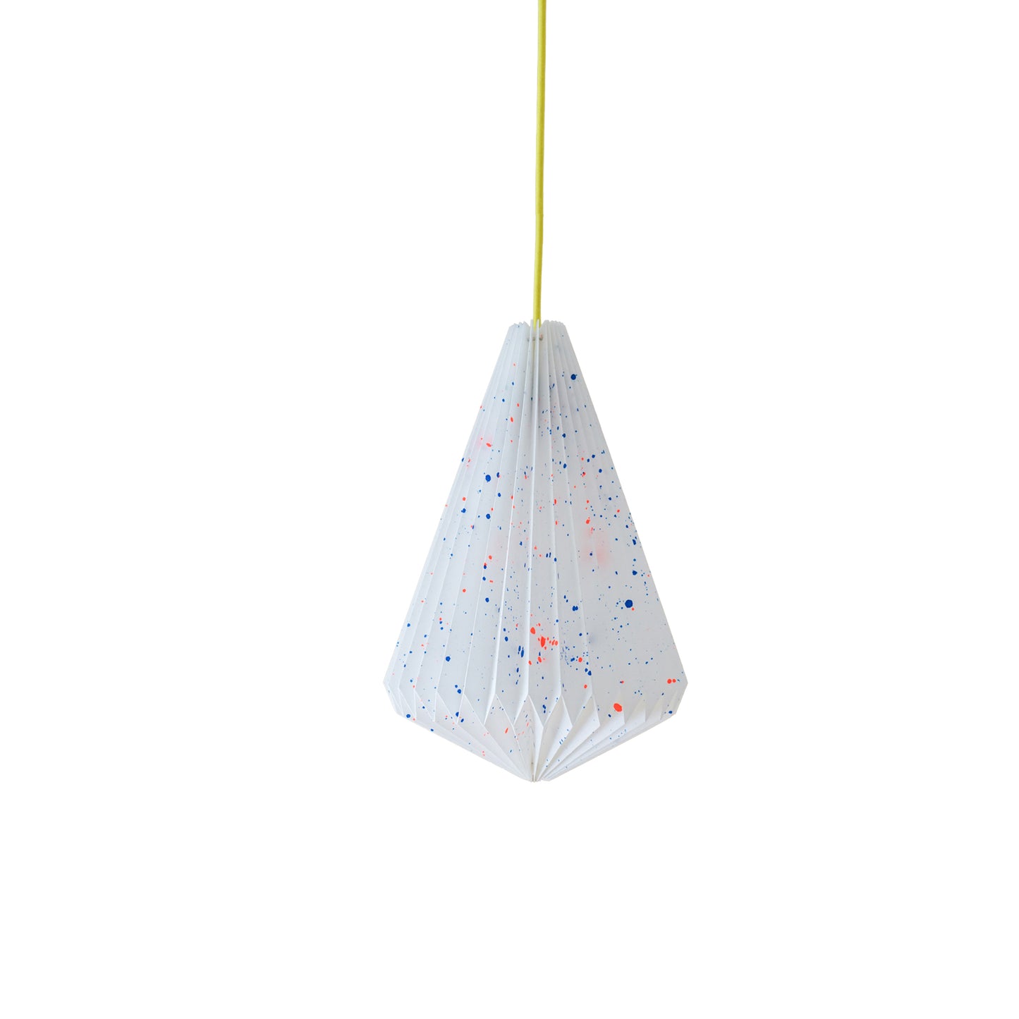 Laboratoire Textile N135 architectural geometric pendant light in white with blue and orange speckles