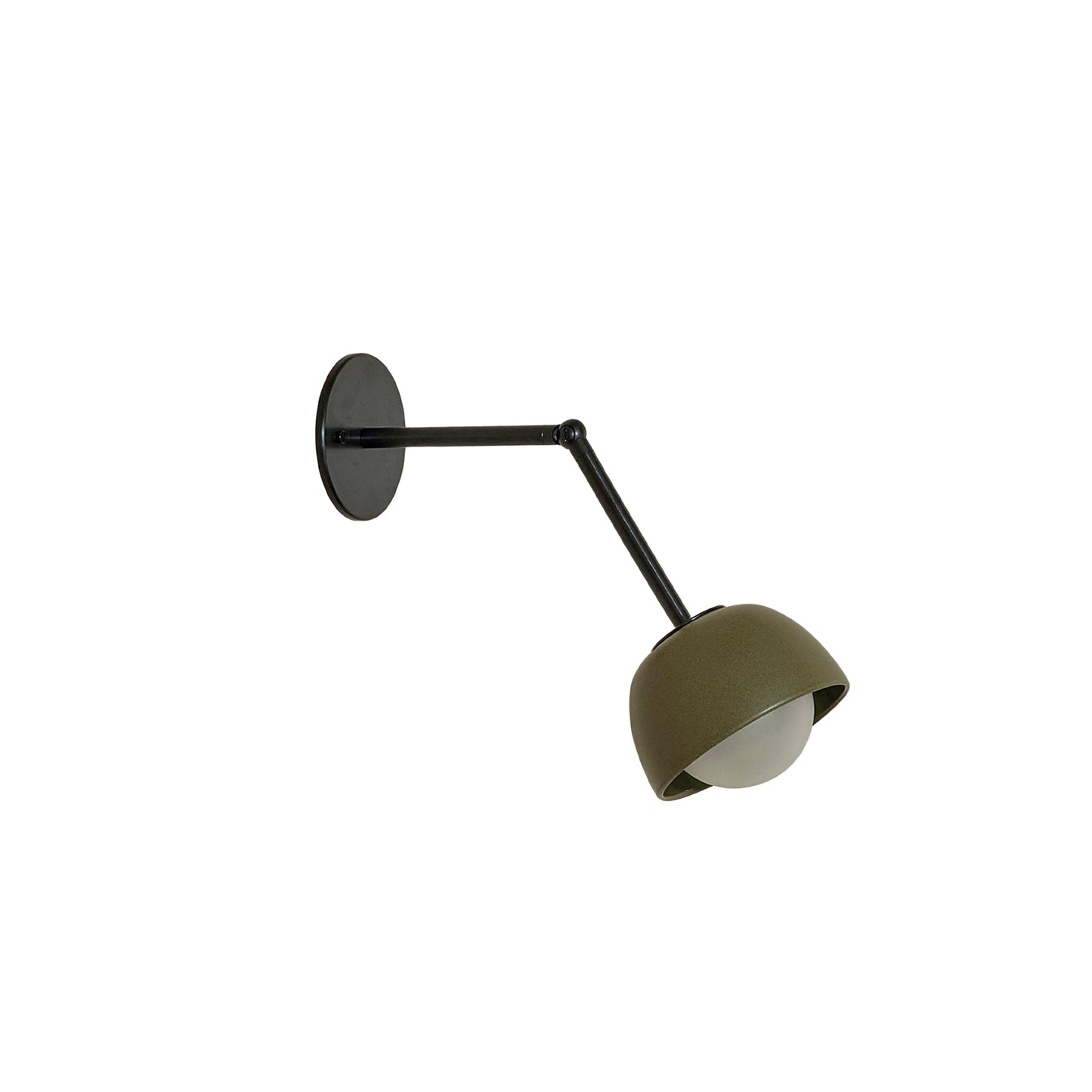 Marz Designs Terra 0 Long Wall Light articulating sconce in Olive ceramic and Black hardware.