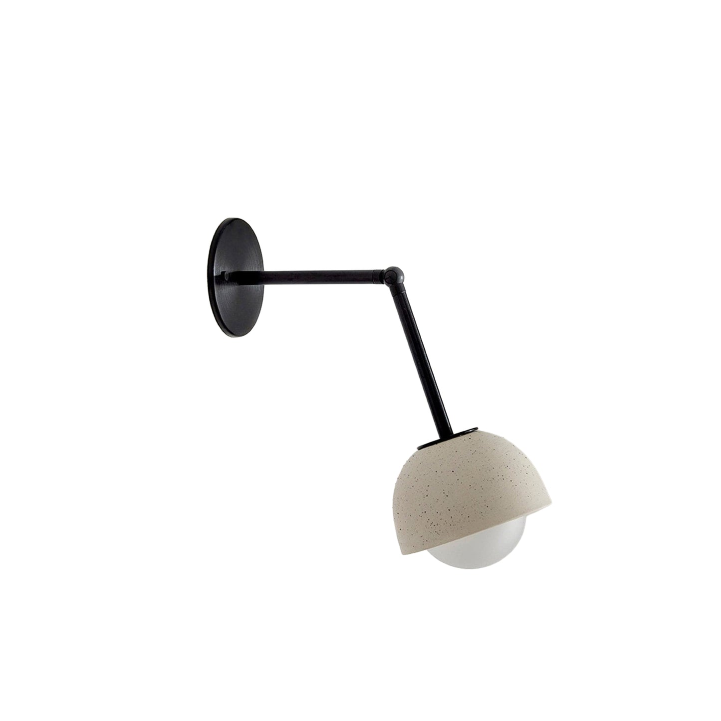 Marz Designs Terra 0 Long Wall Light articulating sconce in Vanilla ceramic and Black hardware.
