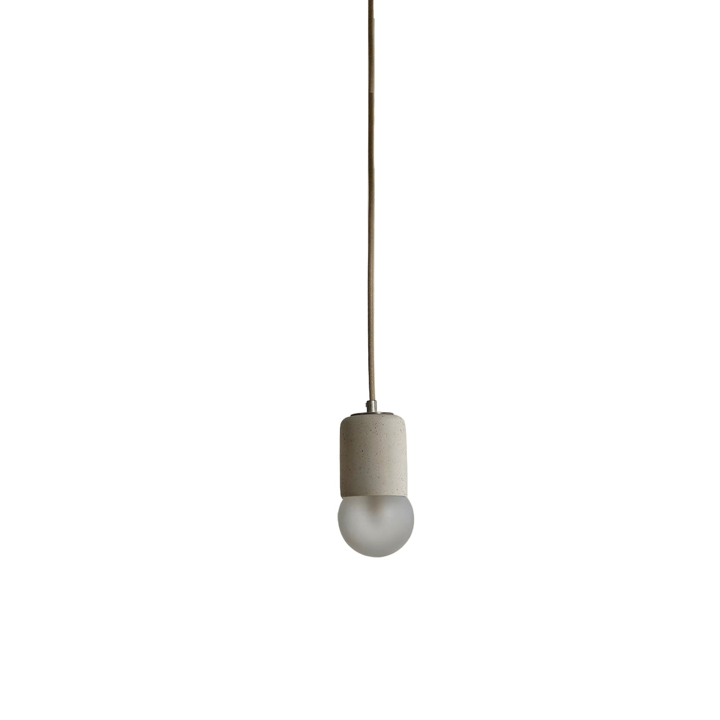 Marz Designs Terra 1 Pendant in Vanilla ceramic and Brushed Nickel hardware with fabric flex cord and frosted glass.