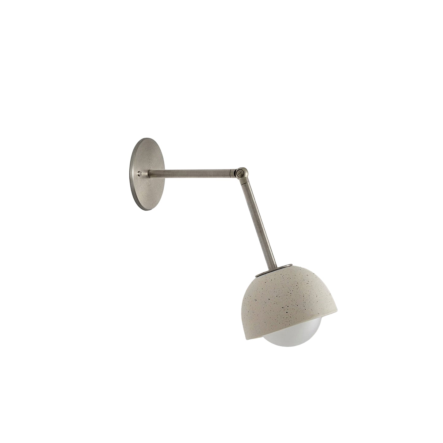 Marz Designs Terra 0 Long Wall Light articulating sconce in Vanilla ceramic and Brushed Nickel hardware.