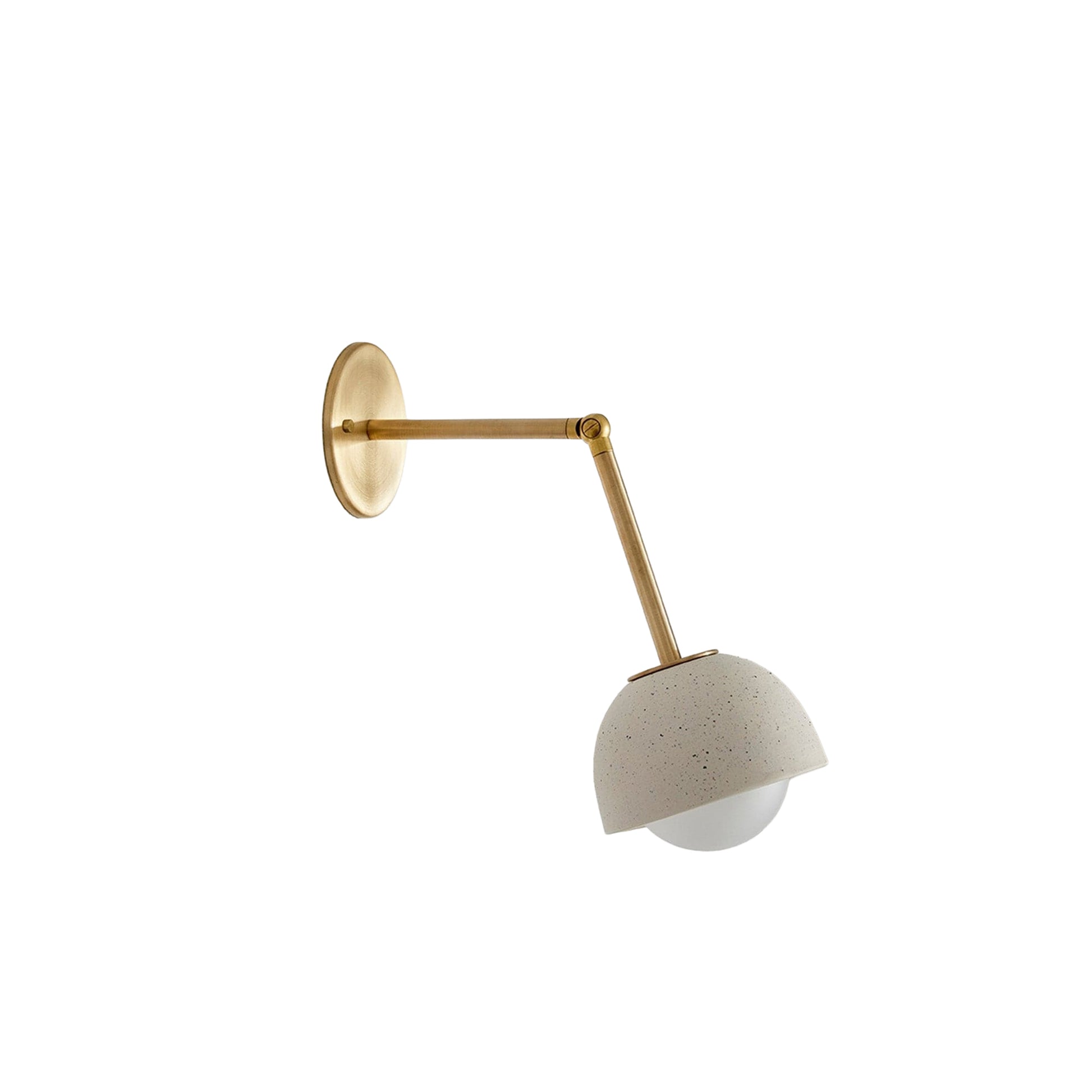 Marz Designs Terra 0 Long Wall Light articulating sconce in Vanilla ceramic and Brass hardware.